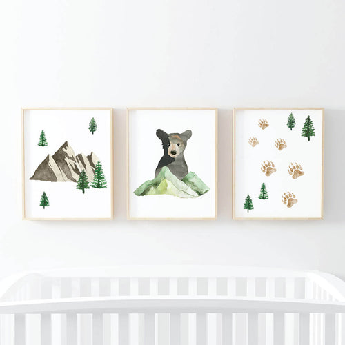 Brody's Bear & Mountain Adventure Woodland Digital Nursery Art Set