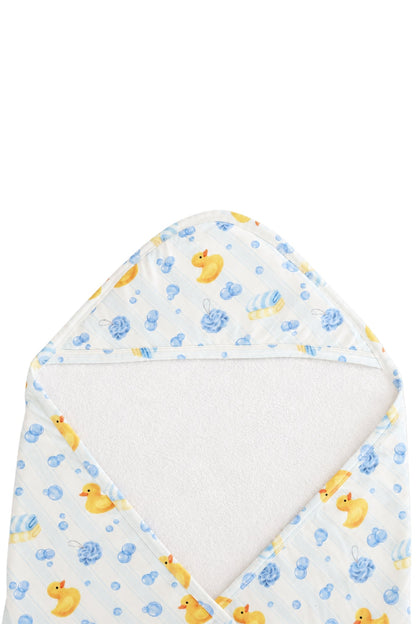Embroidered Bamboo Hooded Towel | Bubble Duckies Blue