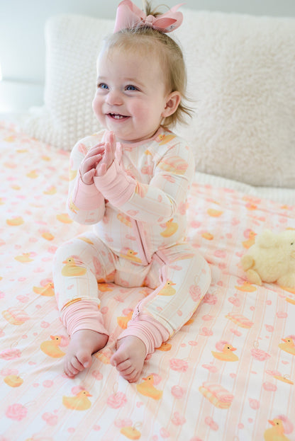 Convertible Bamboo Zip Romper Pajamas | Bubble Duckies Pink