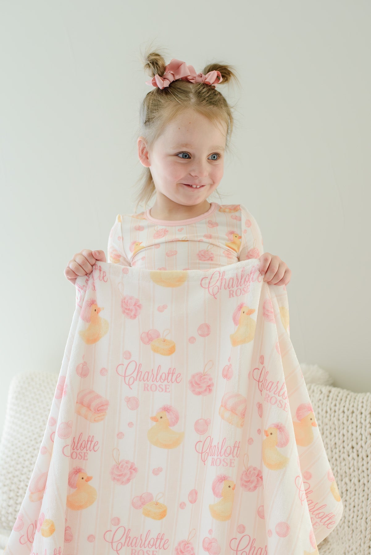 Personalized Kids Blanket | Bubble Duckies Pink