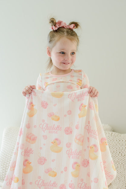 Personalized Kids Blanket | Bubble Duckies Pink