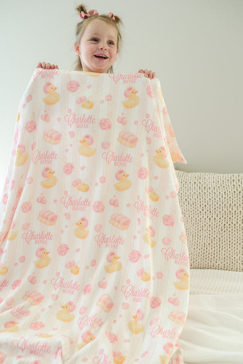 Personalized Kids Blanket | Bubble Duckies Pink