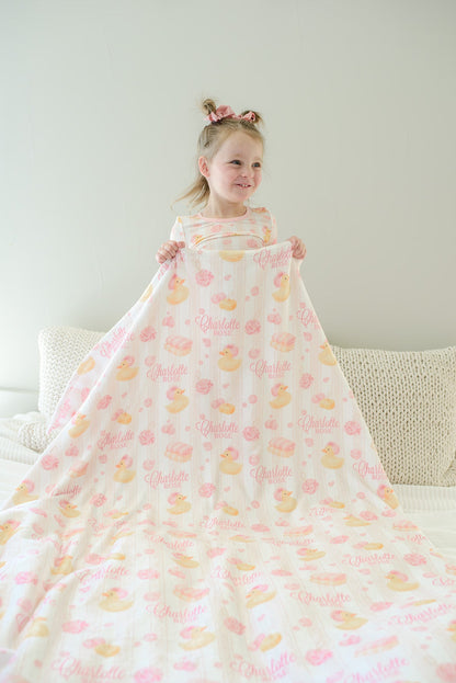 Personalized Kids Blanket | Bubble Duckies Pink