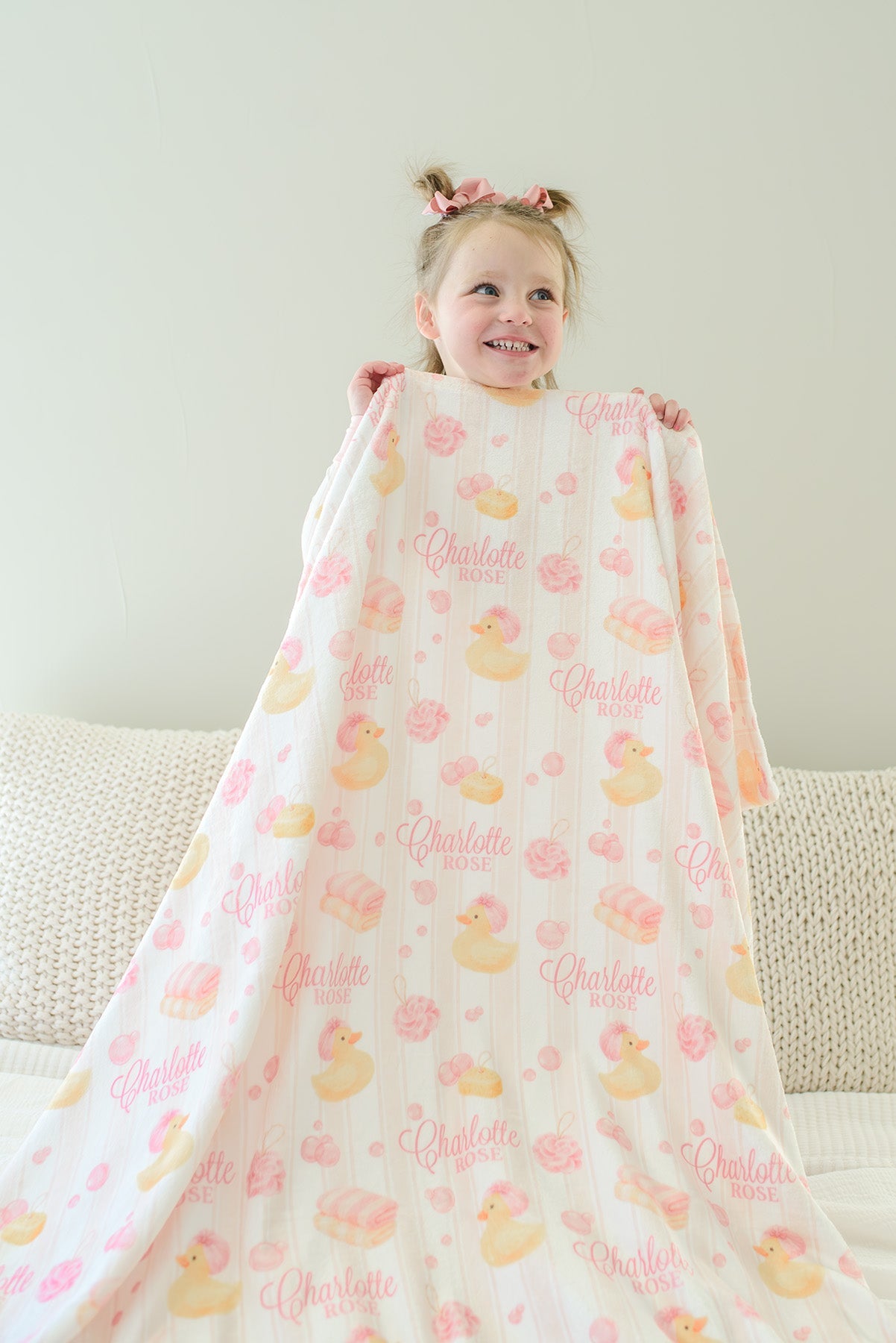 Personalized Kids Blanket | Bubble Duckies Pink