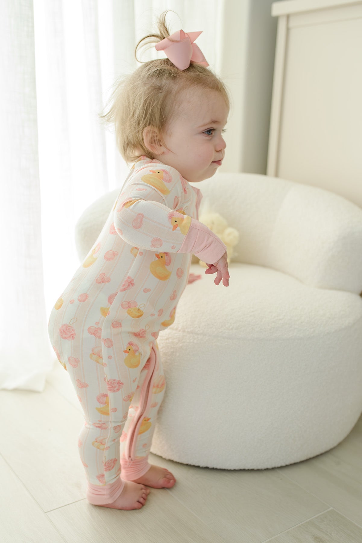 Convertible Bamboo Zip Romper Pajamas | Bubble Duckies Pink
