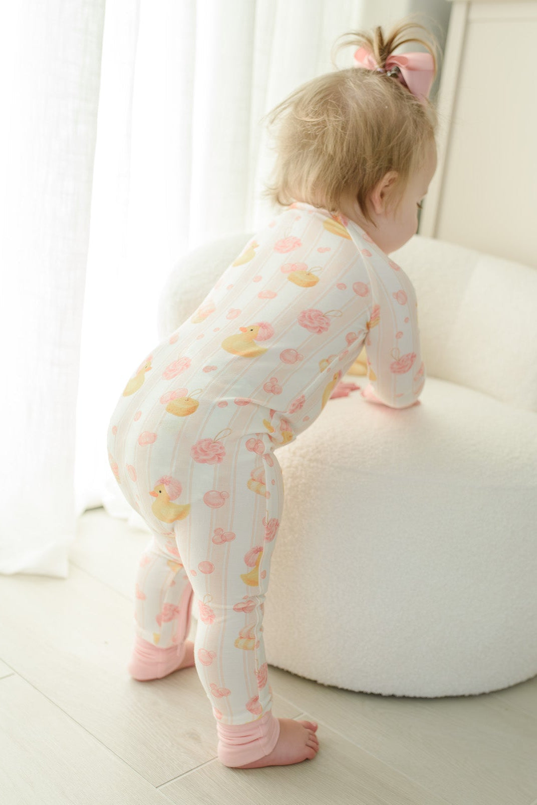 Convertible Bamboo Zip Romper Pajamas | Bubble Duckies Pink