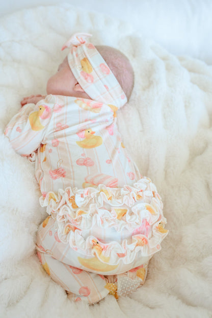 Knit Large Bow Headwrap | Bubble Duckies Pink