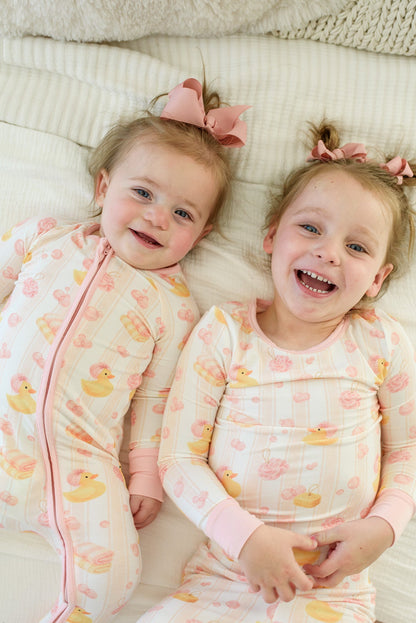 Convertible Bamboo Zip Romper Pajamas | Bubble Duckies Pink