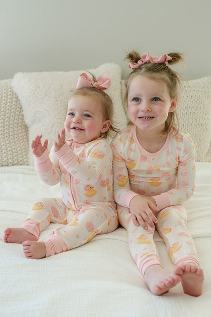 Convertible Bamboo Zip Romper Pajamas | Bubble Duckies Pink