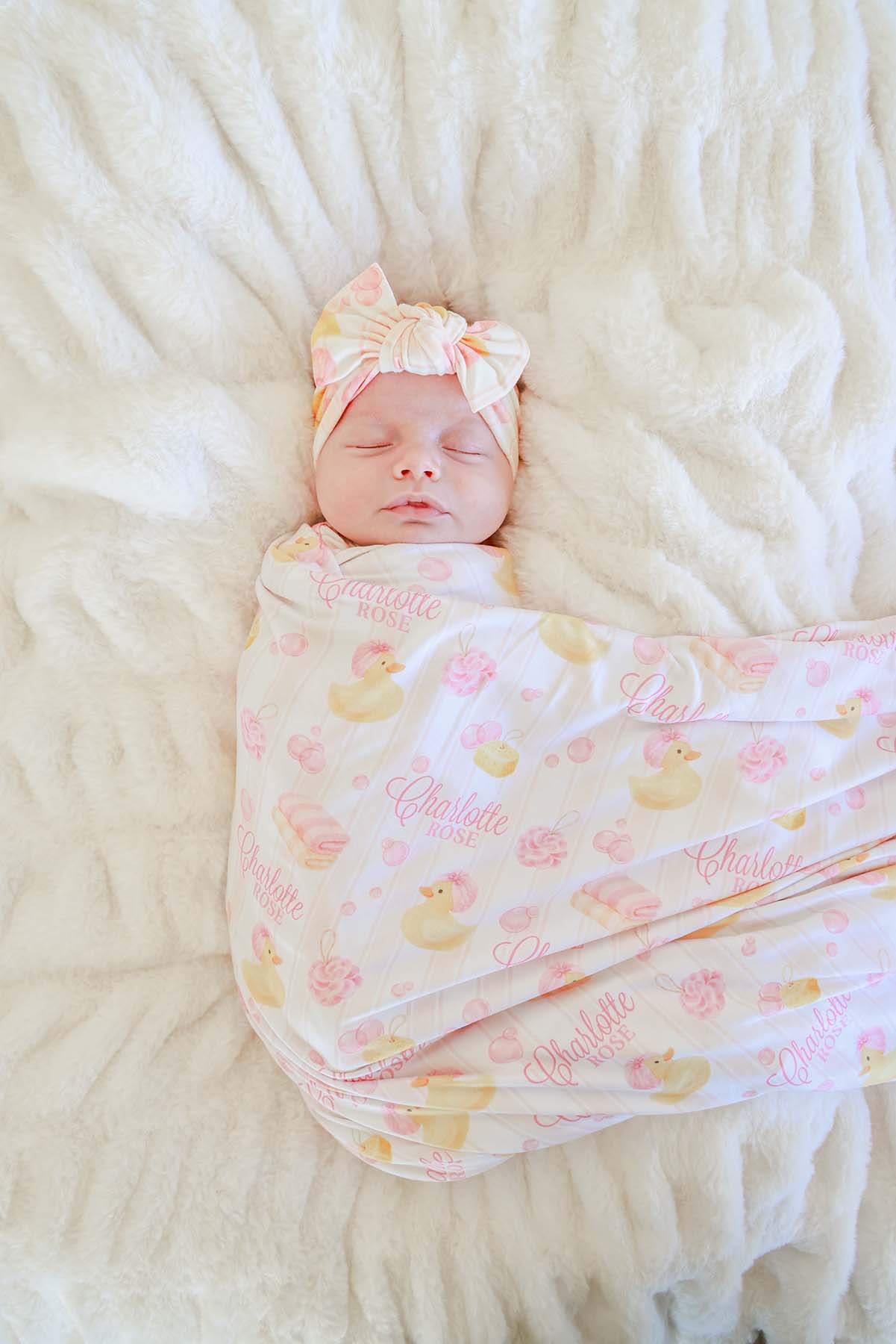 Knit Large Bow Headwrap | Bubble Duckies Pink