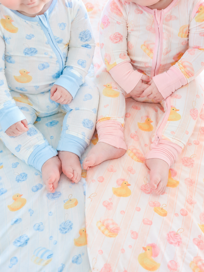 Convertible Bamboo Zip Romper Pajamas | Bubble Duckies Pink