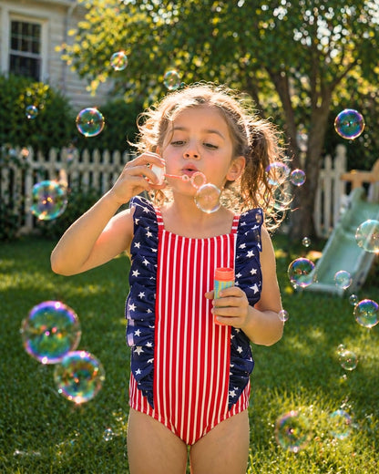Double Ruffle Bow Back One Piece | Stars & Stripes Party