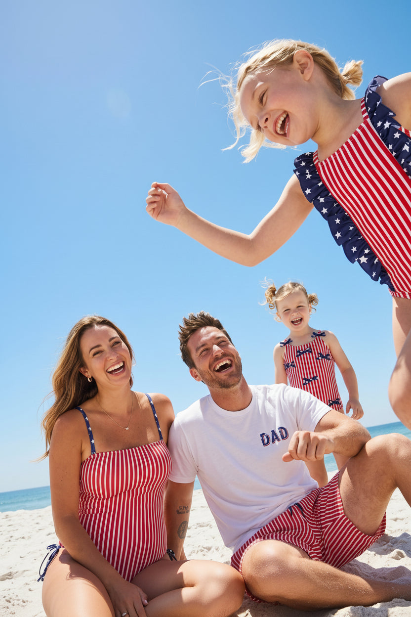 Double Ruffle Bow Back One Piece | Stars & Stripes Party