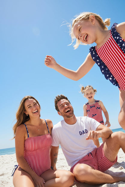 Double Ruffle Bow Back One Piece | Stars & Stripes Party