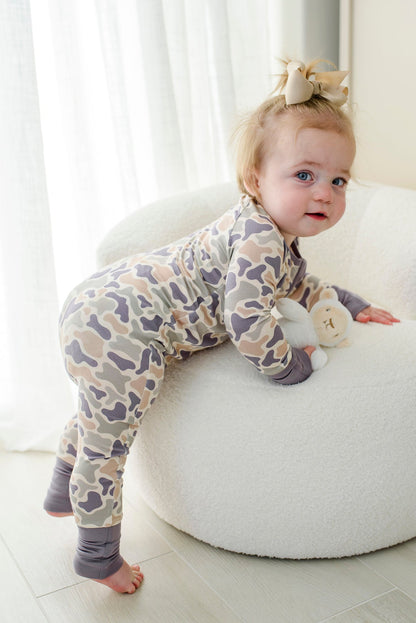 Convertible Bamboo Zip Romper | Camo Cutie