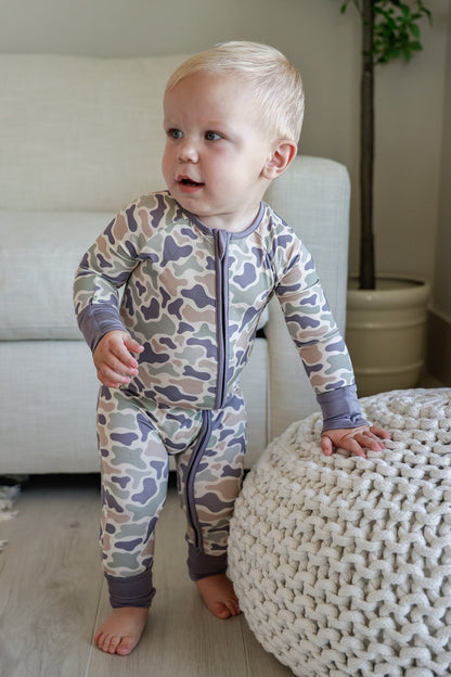 Convertible Bamboo Zip Romper | Camo Cutie