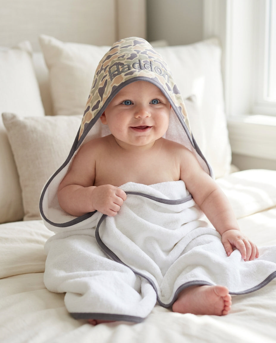 Embroidered Bamboo Hooded Towel | Camo Cutie