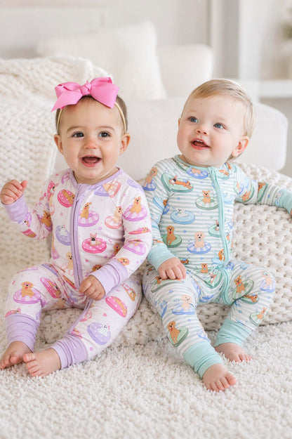 Convertible Zip Romper | Poolside Pups Pink