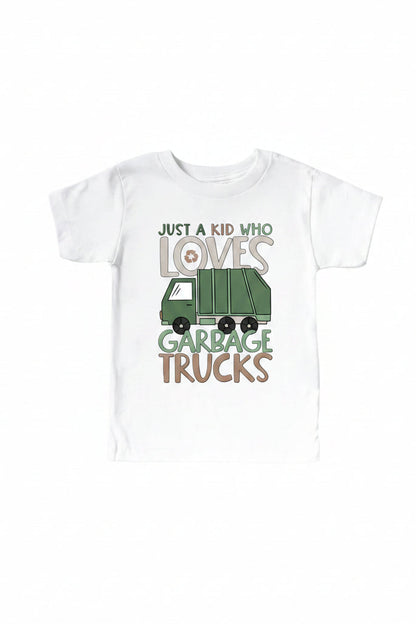Loves Garbage Trucks Kids Graphic Tee | White