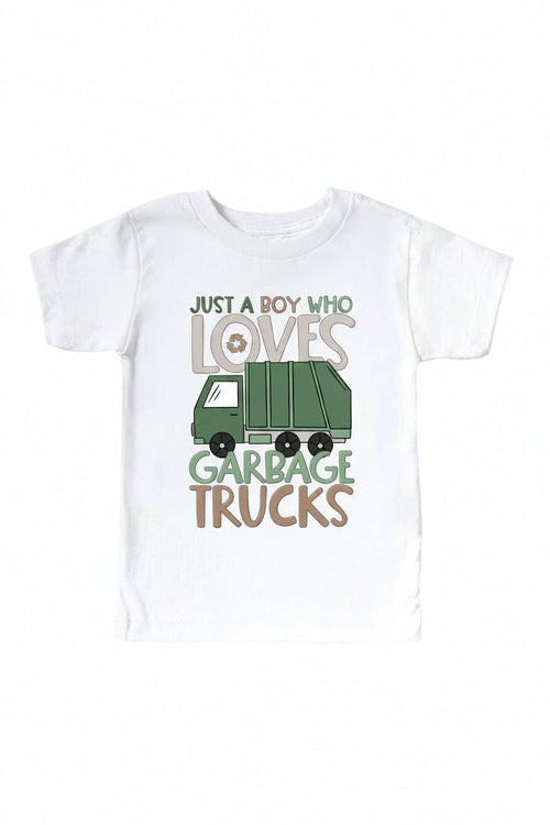 Loves Garbage Trucks Kids Graphic Tee | White