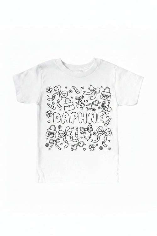 Colorable Material Girl Personalized Kids Graphic Tee | White