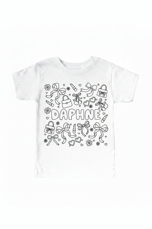Colorable Material Girl Personalized Kids Graphic Tee | White