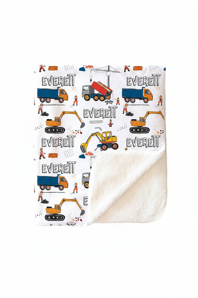 Construction Trucks Personalized Toddler Blanket