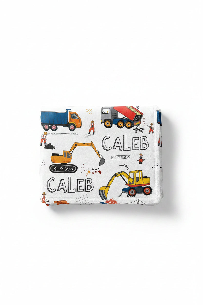 Construction Trucks Personalized Toddler Blanket