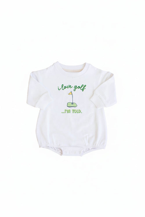 I Love Golf Graphic Sweatshirt Bubble Romper | White