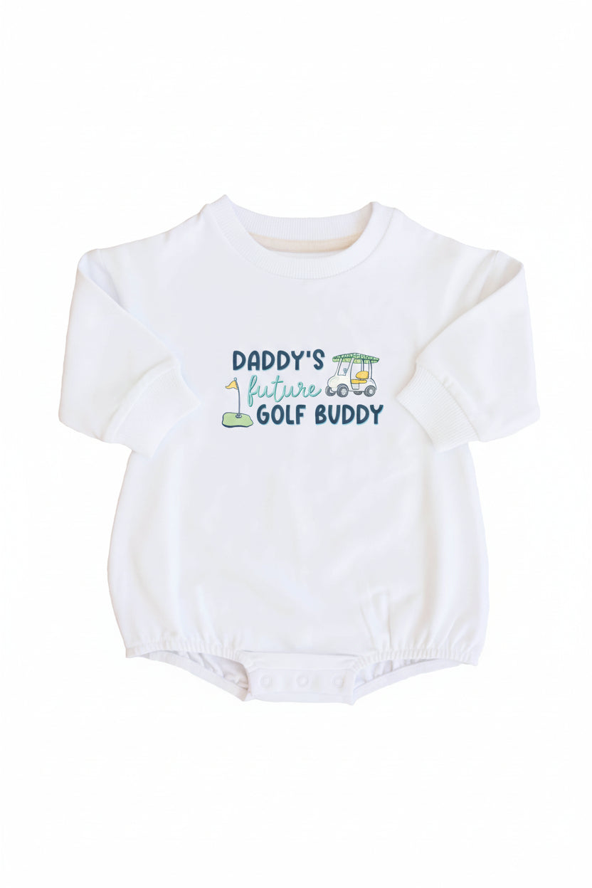 Future Golf Buddy Graphic Sweatshirt Bubble Romper | White