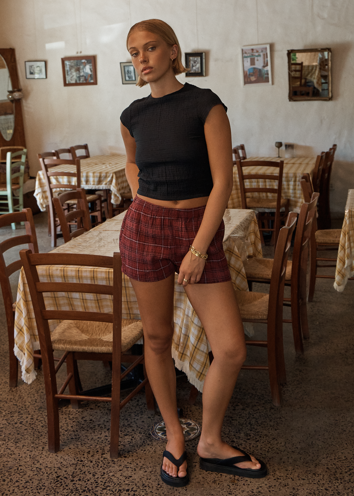 AFENDS Womens Eboni - Seersucker Short - Port Check