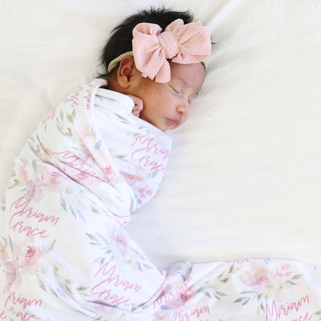 Delaney's Dusty Blush Personalized Baby Name Swaddle Blanket