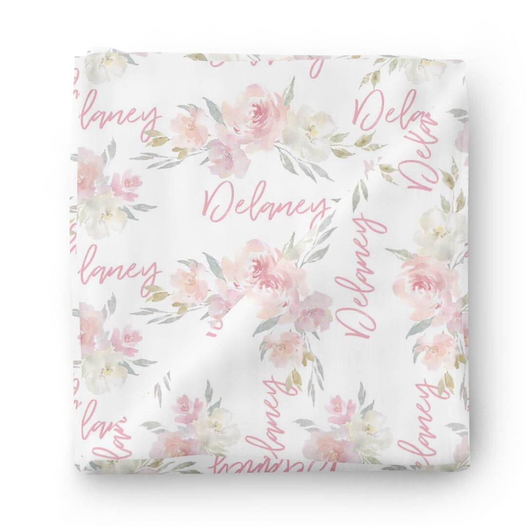 Delaney's Dusty Blush Personalized Baby Name Swaddle Blanket