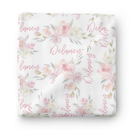 Delaney's Dusty Blush Personalized Baby Name Swaddle Blanket