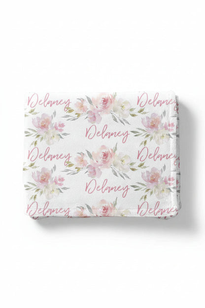 Delaney Dusty Blush Floral Personalized Toddler Blanket