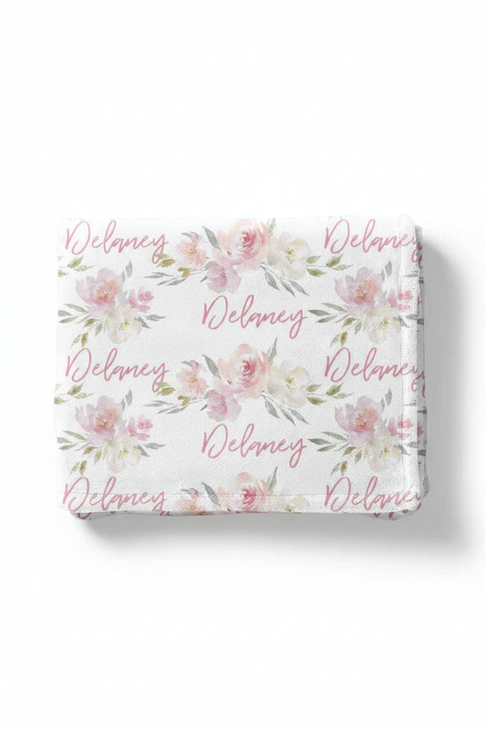 Delaney Dusty Blush Floral Personalized Toddler Blanket