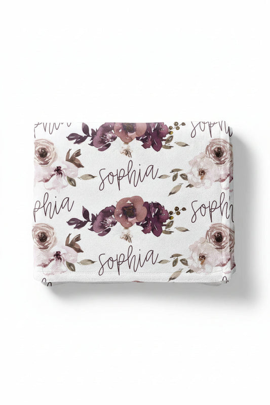 Demi's Dusty Purple Floral Personalized Toddler Blanket