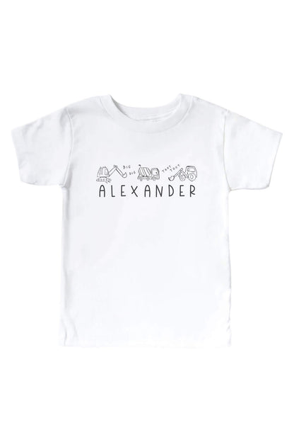 Personalized Doodle Dozers Kids Graphic Tee | White