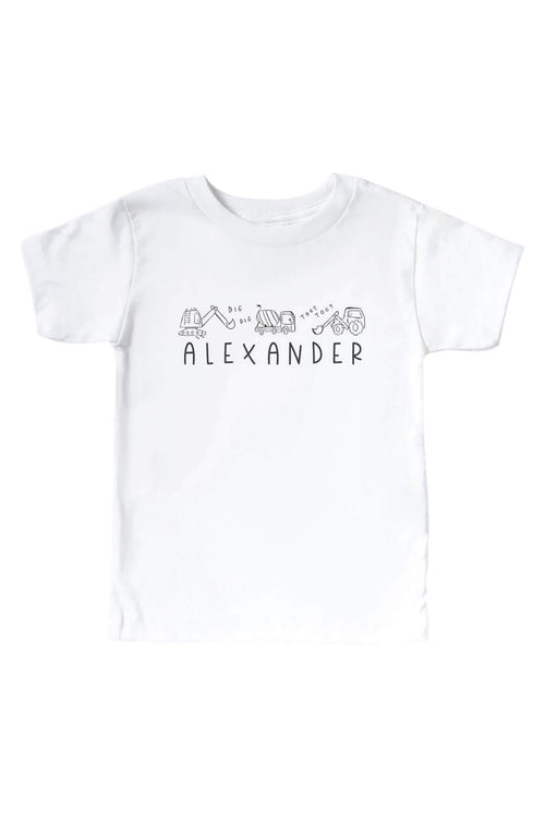 Personalized Doodle Dozers Kids Graphic Tee | White