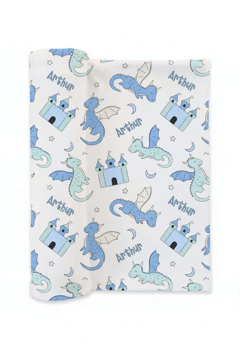 Dragon Adventure Personalized Swaddle Blanket | Blue