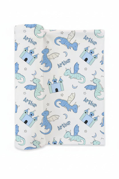 Dragon Adventure Personalized Swaddle Blanket | Blue