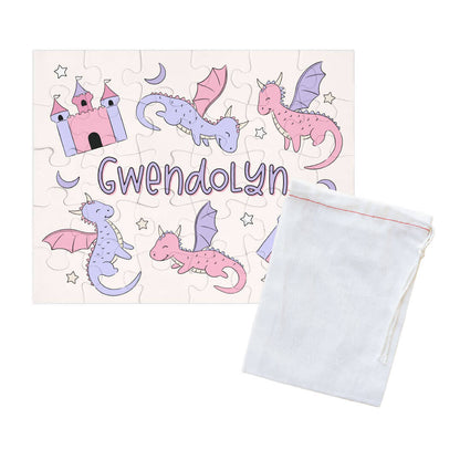 Kids Personalized 30 Piece Puzzle | Dragon Adventure Pink