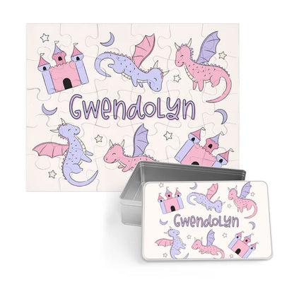 Kids Personalized 30 Piece Puzzle | Dragon Adventure Pink