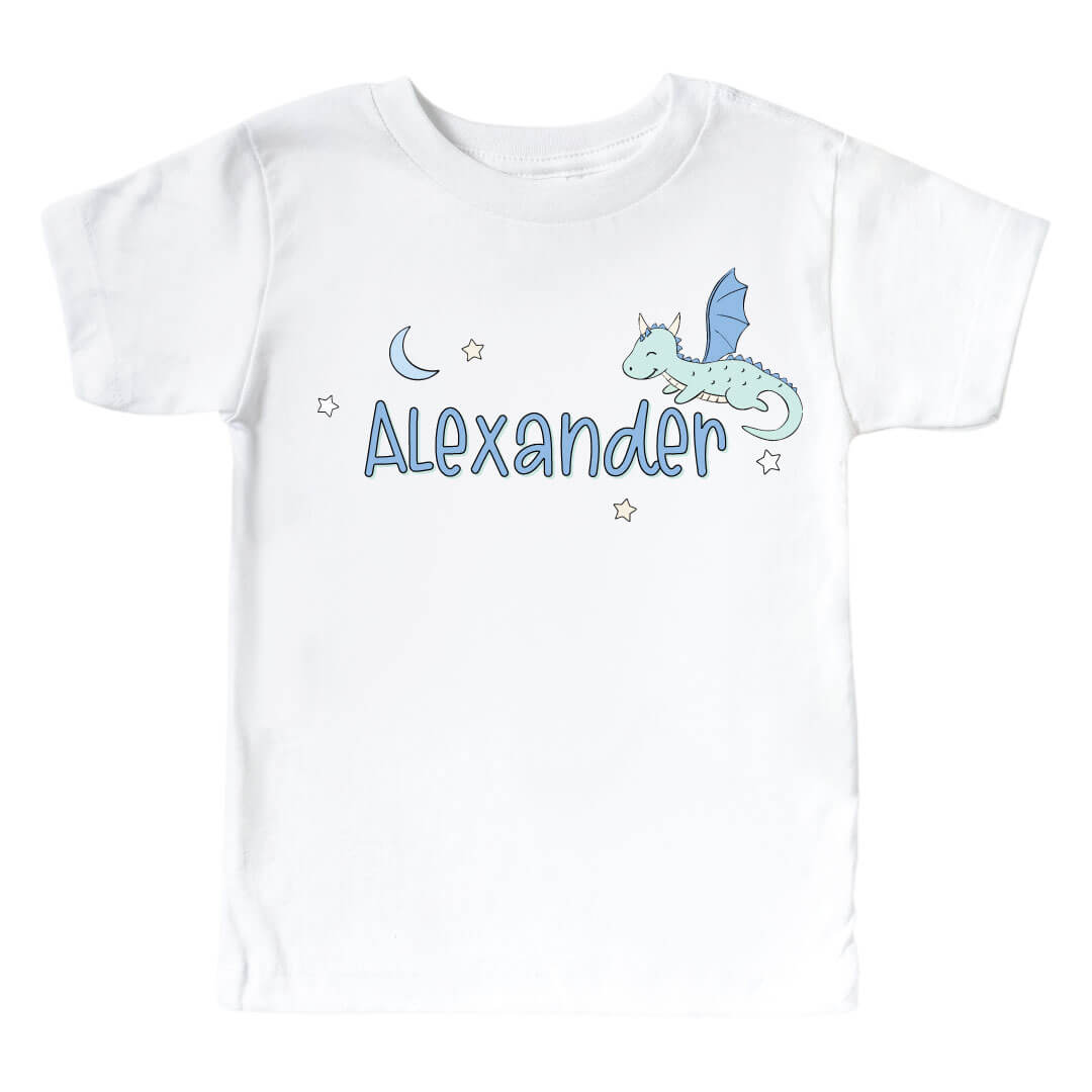 Personalized Dragon Adventure Blue Graphic Bodysuit & Kids Tee | White
