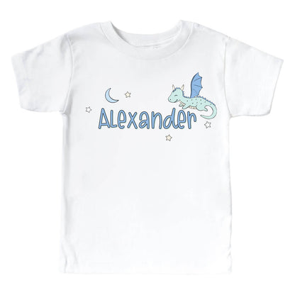Personalized Dragon Adventure Blue Graphic Bodysuit & Kids Tee | White