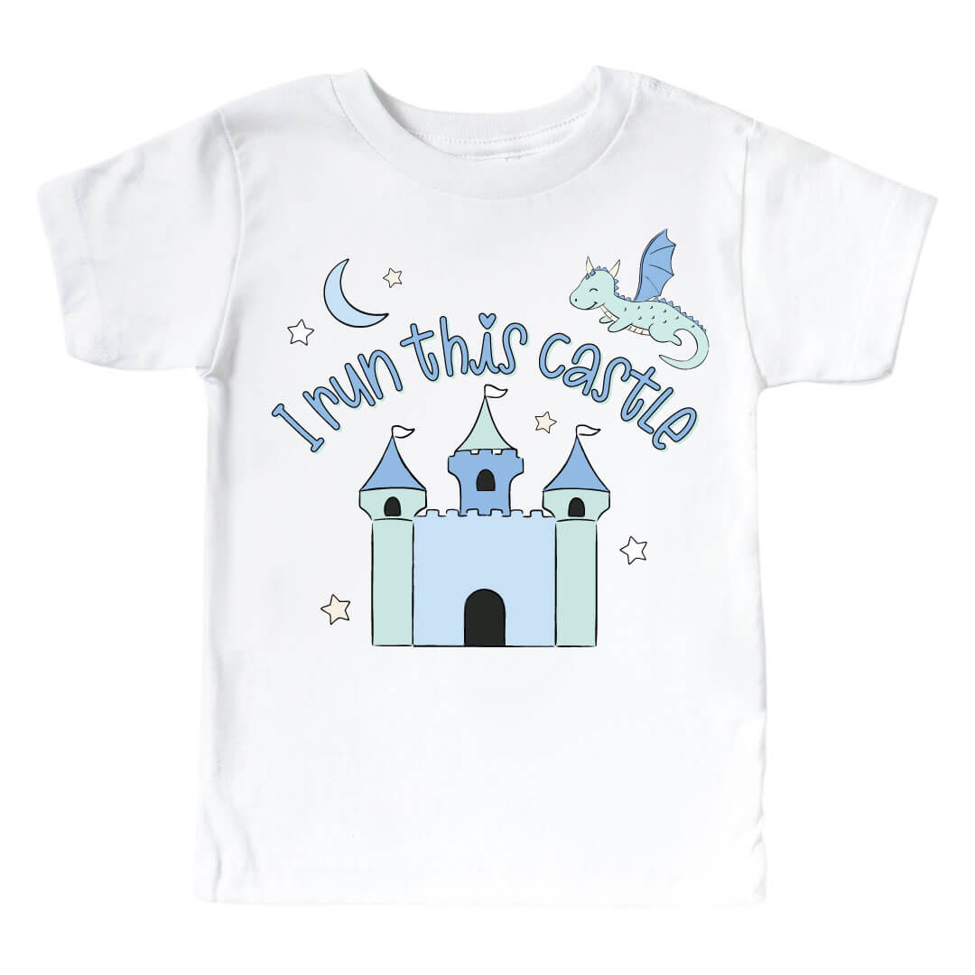 I Run This Castle Blue Graphic Bodysuit & Kids Tee | White