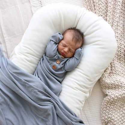 Dusty Denim Bamboo Waffle Newborn Baby Knot Gown & Hat Set