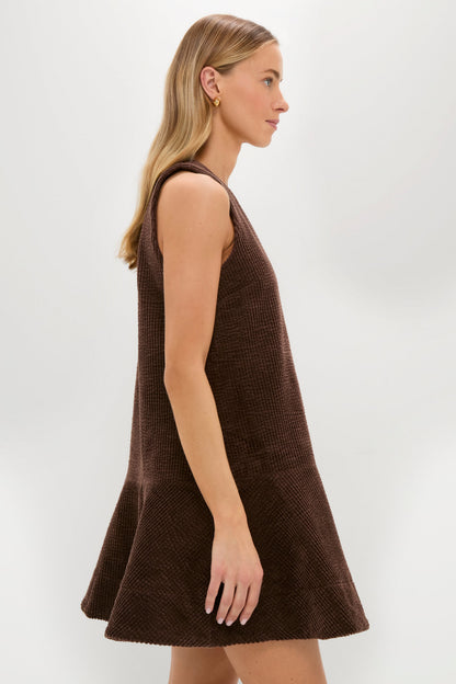 Chicory Coffee Seersucker Corduroy V-Neck Mini Dress