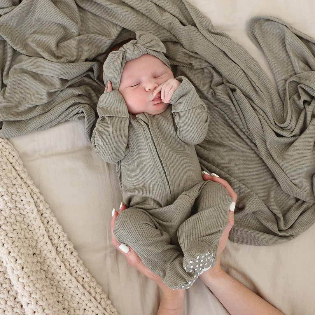 Eucalyptus Bamboo Waffle Zipper Footie
