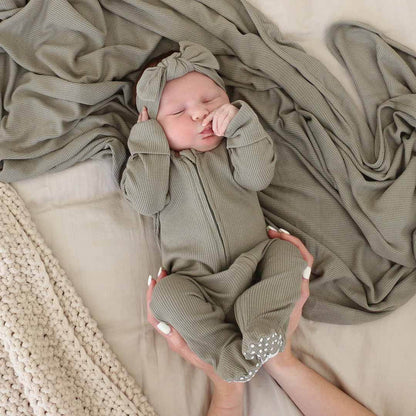 Eucalyptus Bamboo Waffle Zipper Footie